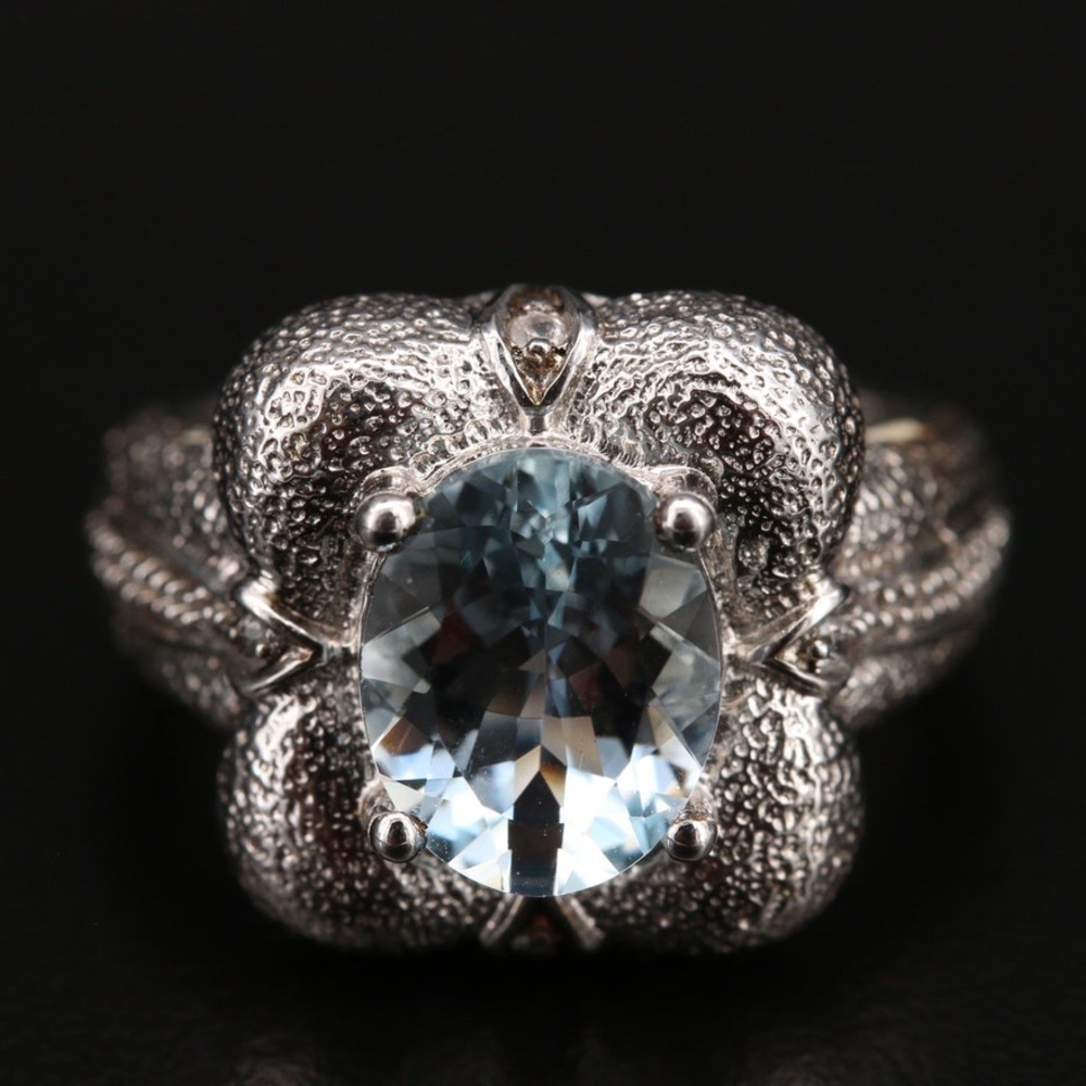 Aquamarine Topaz Textured 925 Ring Size 7